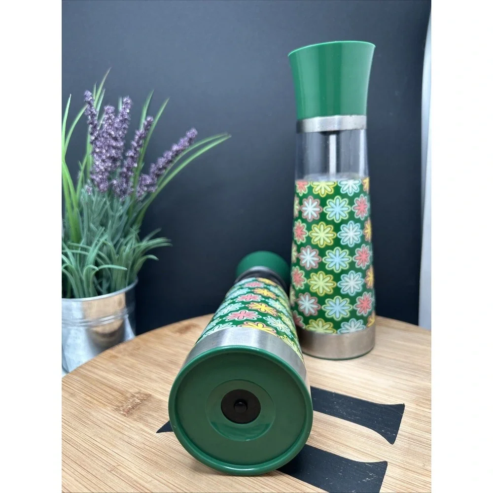 Salt &‎ Pepper Grinder Set Green Push Button Acrylic Stainless Battery Power